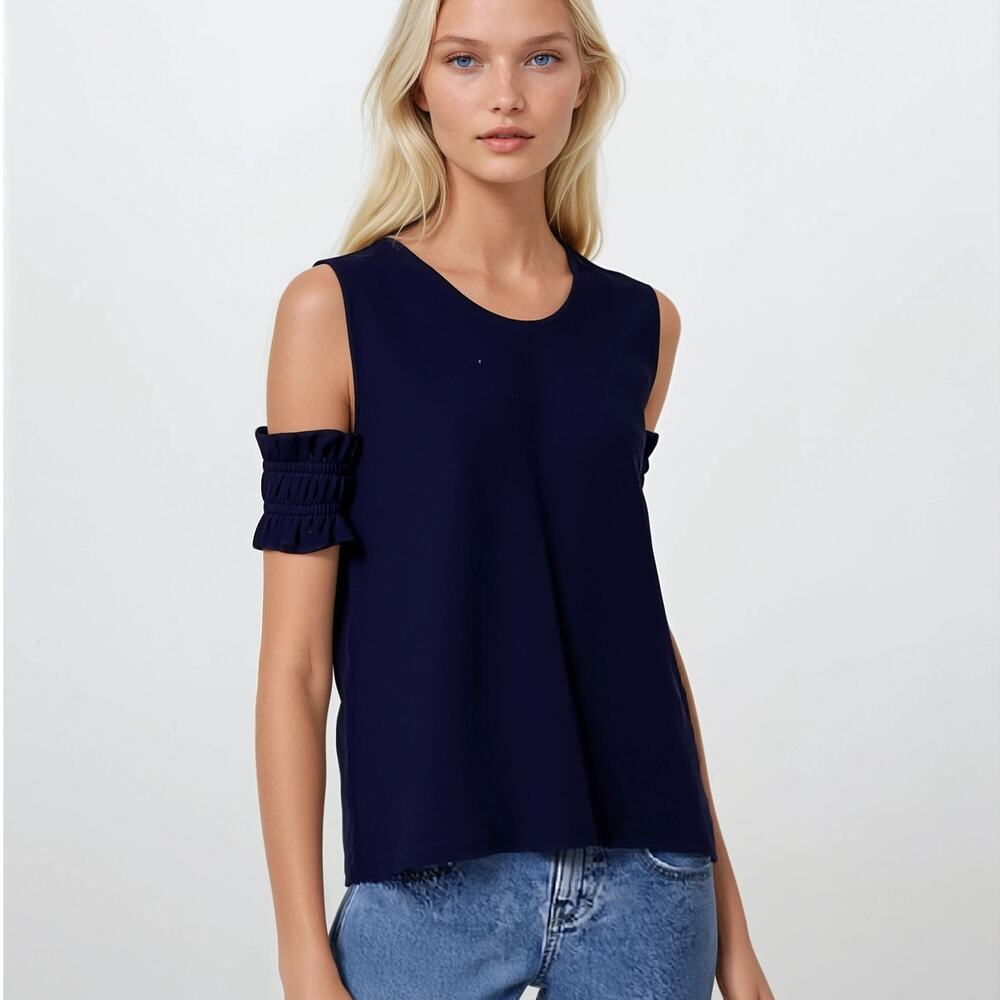 MAJE Trina Black Cold Open Shoulder V-Neck Blouse